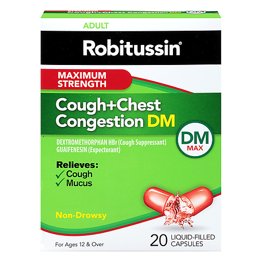 Robitussin Maximum Strength Cough And Chest Congestion DM Liquid Filled Capsules Health & Beauty Pasteur Pharmacy