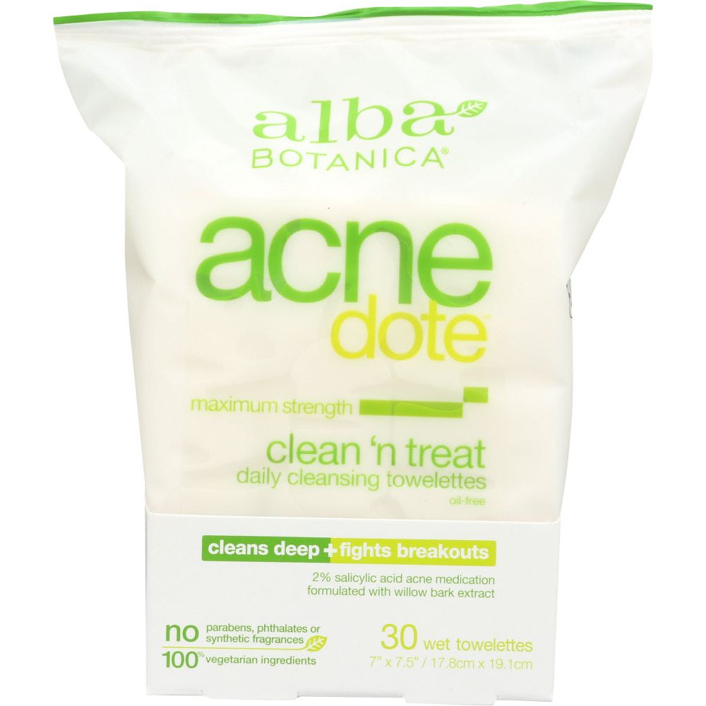 Alba Botanica ACNEdote Maximum Strength Clean 'n Treat Daily Cleansing Wet Towelettes 30 Ct Box Skin Care Pasteur Pharmacy