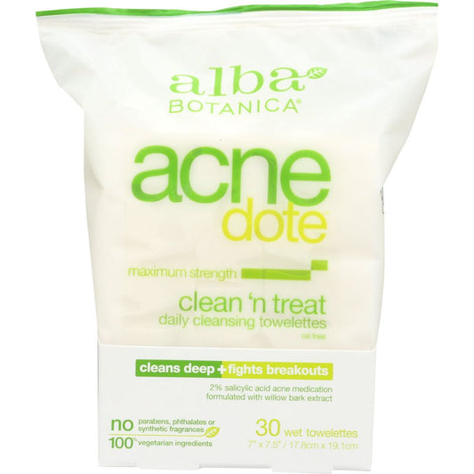 Alba Botanica ACNEdote Maximum Strength Clean 'n Treat Daily Cleansing Wet Towelettes 30 Ct Box Skin Care Pasteur Pharmacy