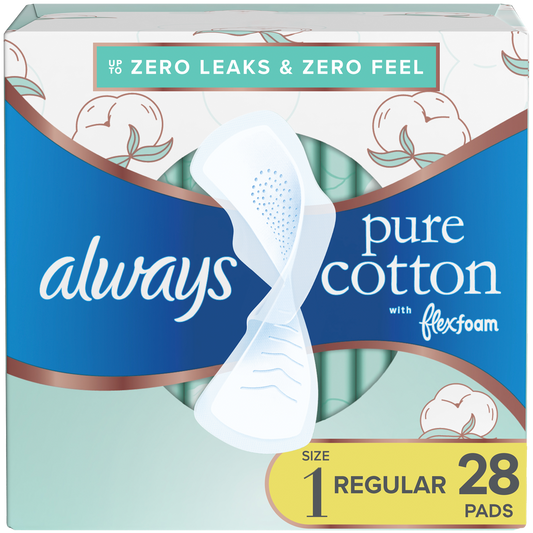 Always Pure Cotton FlexFoam Size 1 Regular Absorbency 3 Packs of 28 Feminine Pads & Protectors Pasteur Pharmacy