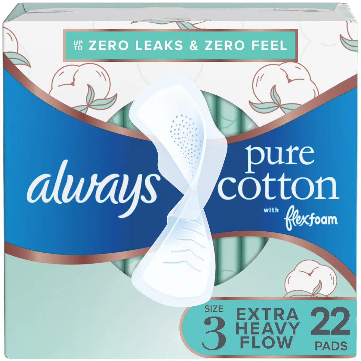 Always Pure Cotton Size 3 with FlexFoam Overnight Extra Heavy Flow Pads with Wings Health Care Pasteur Pharmacy