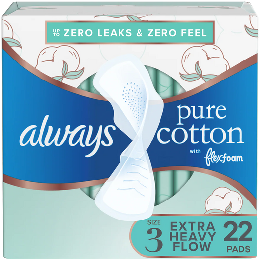 Always Pure Cotton Size 3 with FlexFoam Overnight Extra Heavy Flow Pads with Wings Health Care Pasteur Pharmacy