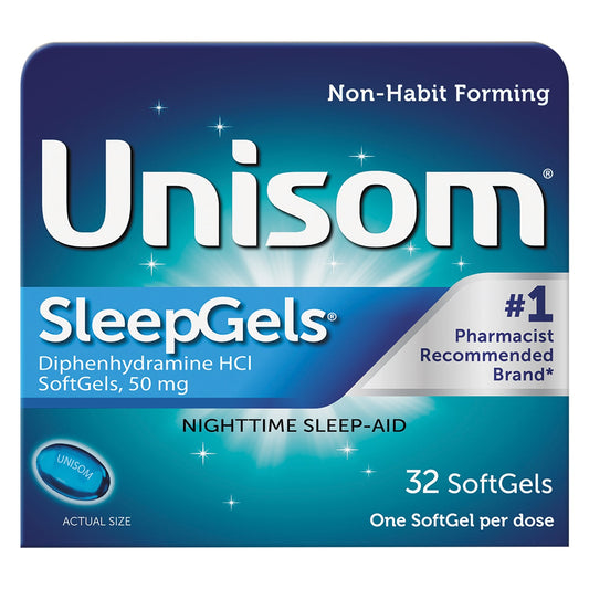 Unisom SleepGels Nighttime Sleep Aid, 50mg Diphenhydramine HCl, 32 Softgels Sleeping Aids Pasteur Pharmacy
