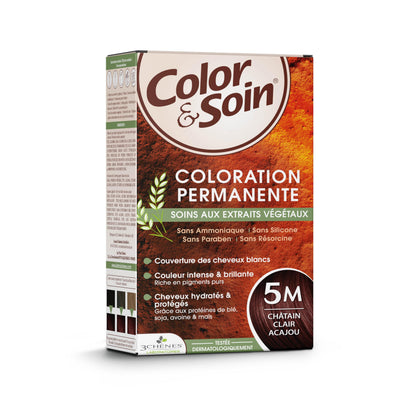 Tinte capilar natural sin amoníaco Color&Soin - Tono Castaño Caoba Claro, tratamiento de coloración acondicionador suave para el cuidado natural del cabello
