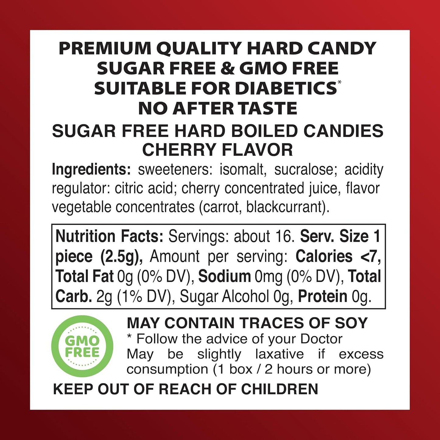 Swiss Imports Cherry Sugarfree Candy Bonbons - 1.4oz Candy Pasteur Pharmacy