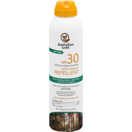 Australian Gold Sunscreen, With Insect Repellent, Continuous Spray, SPF 30, 5.6 Oz Sunscreen Pasteur Pharmacy
