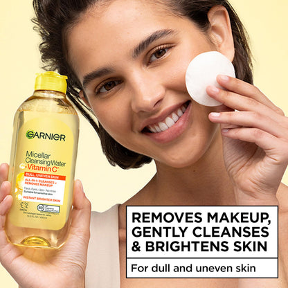 Agua Micelar Garnier con Vitamina C - 13.53 fl oz, Desmaquillante suave y agua limpiadora