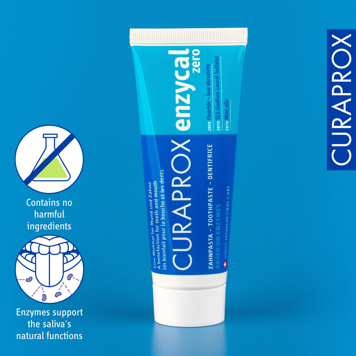 Dentifrice Enzycal Zero de Curaprox - Soin bucco-dentaire naturel à base d'enzymes, 75 ml