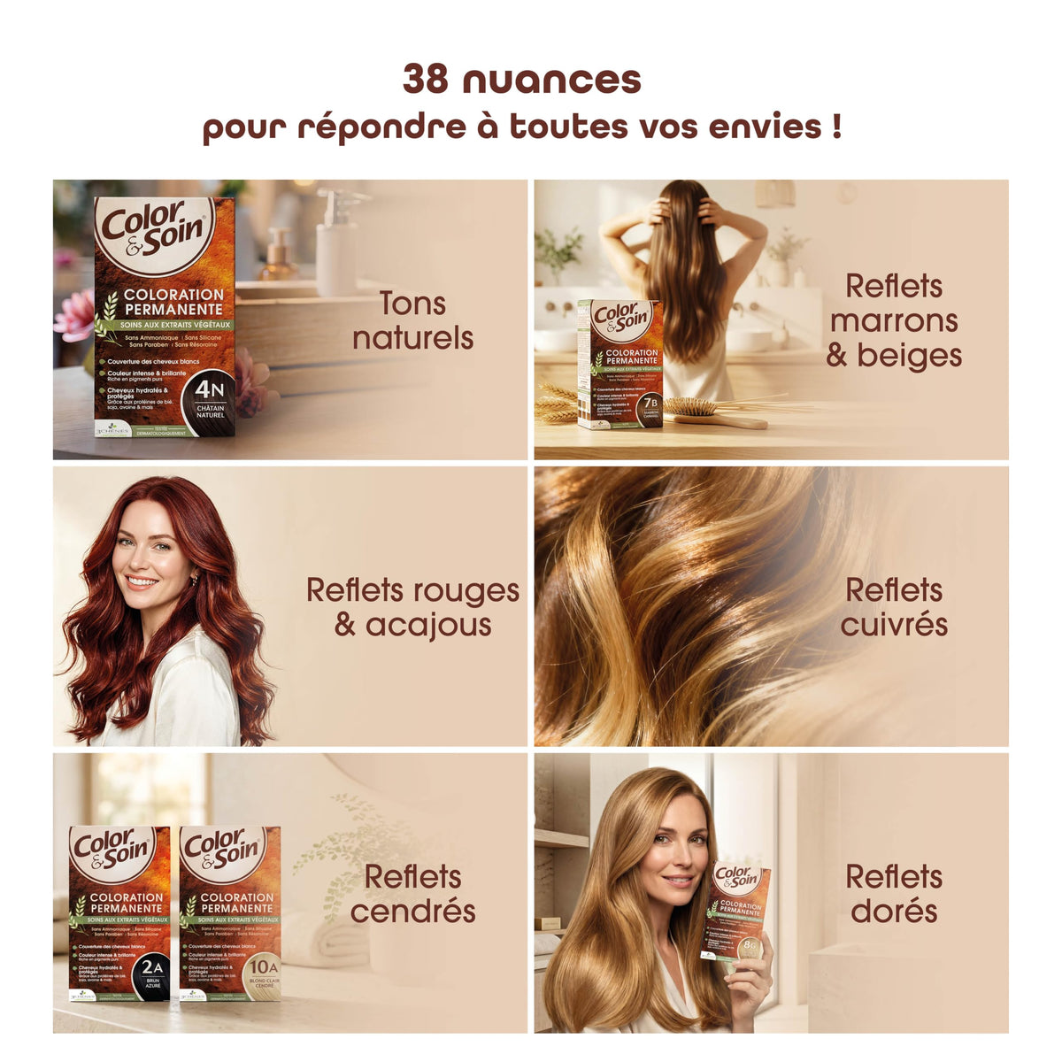 Color&Soin Ammonia-Free Hair Dye 4B Brownie Chestnut - Natural, Permanent Hair Color with Herbal Extracts
