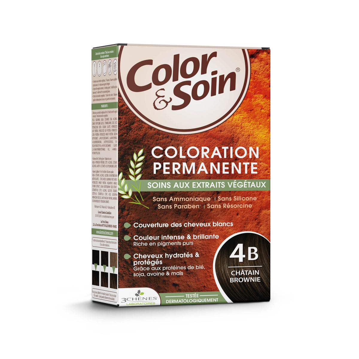 Color&Soin Ammonia-Free Hair Dye 4B Brownie Chestnut - Natural, Permanent Hair Color with Herbal Extracts