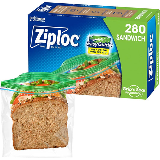 Ziploc Sandwich and Snack Bags with EasyGuide Texture, Plastic Storage Bags with Grip 'n Seal Technology, 280 Bags Total Apparel & Accessories Pasteur Pharmacy