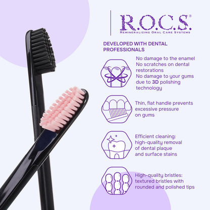 Cepillo de dientes R.O.C.S. Black Edition - Diseño elegante | Dureza media