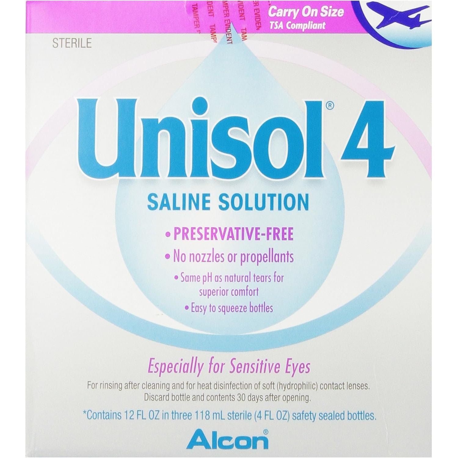 Unisol 4 Preservative Free Saline Solution, 12 oz Contact Lens Solution Pasteur Pharmacy