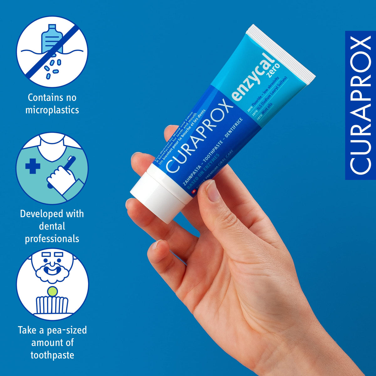 Dentifrice Enzycal Zero de Curaprox - Soin bucco-dentaire naturel à base d'enzymes, 75 ml