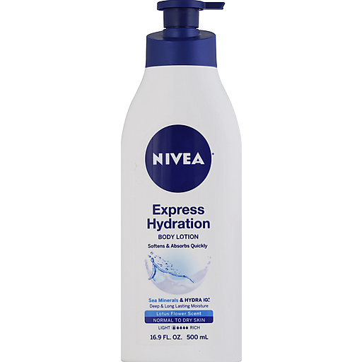 Loción corporal Nivea, hidratación express, aroma a flor de loto, 16.9 oz