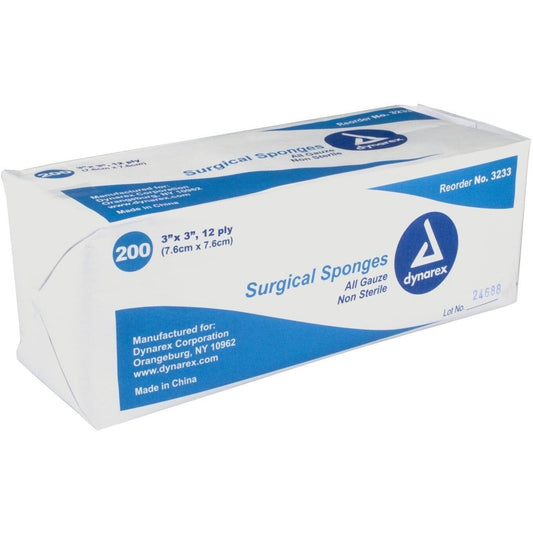 Dynarex Standard Non-Sterile Gauze Sponges, 12 Ply, 3 Inx3 In First Aid Pasteur Pharmacy