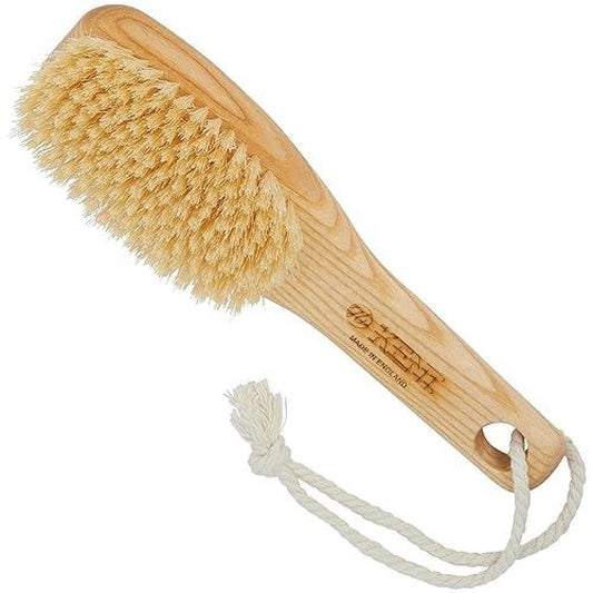 Kent FD6 9" Beechwood Wood Short Handle Shower Bath Body Brush. For Skin Exfoliate & Massage. 100% White Boar Bristles. Best Body, Foot And Leg Scrubber Brushing For Wet And Dry Body. Made In England Bath & Body Pasteur Pharmacy
