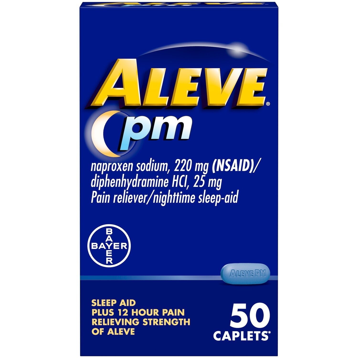 Aleve PM Pain Reliever/Nighttime Sleep-Aid Caplets 50 Ea Box Medicine & Drugs Pasteur Pharmacy