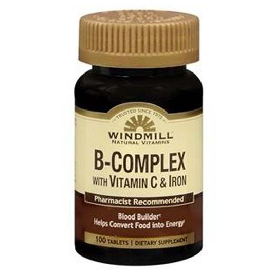Windmill® Vitamin B-Complex with Vitamin C & Iron - Energy & Vitality - 100 Tablets Vitamins & Supplements Pasteur Pharmacy