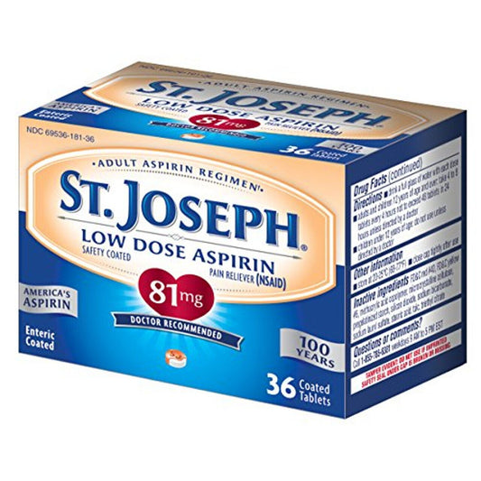 St. Joseph Low Dose Aspirin 81mg, Heart Health Support, 36 Coated Tablets Medicine & Drugs Pasteur Pharmacy