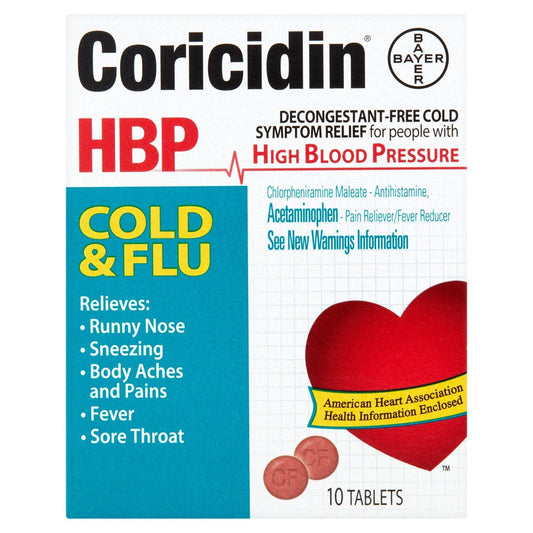 Coricidin HBP Cold & Flu Relief, Decongestant-Free Tablets, 10 ct Medicine & Drugs Pasteur Pharmacy