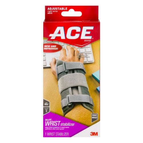 Ace Deluxe Right Wrist Stabilizer Adjustable Brace, Gray Supports & Braces Pasteur Pharmacy
