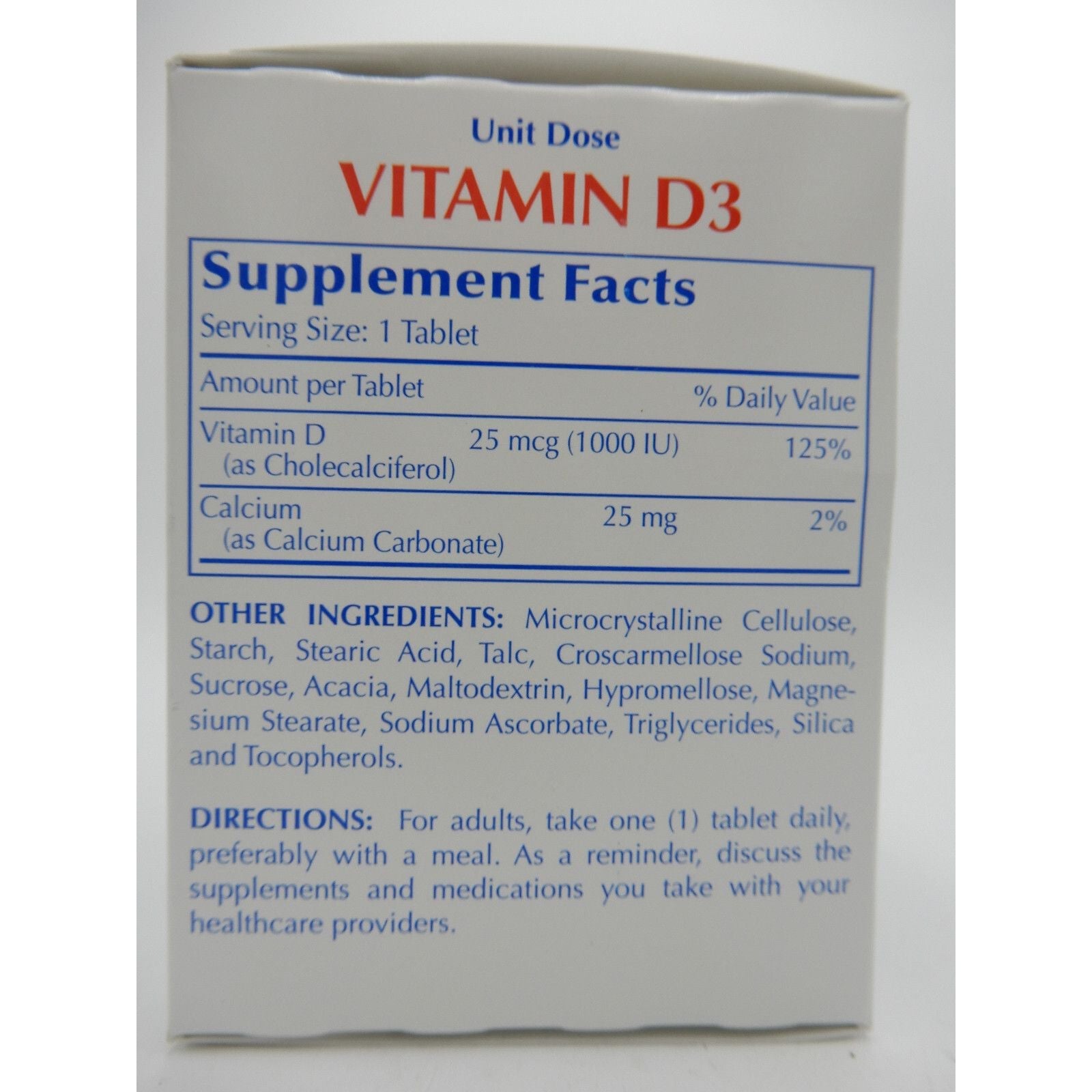 Major Vitamin D3 25 Mcg (1000 IU), 100 Unit Dose Tablets 820555033007VL Vitamins & Supplements Pasteur Pharmacy