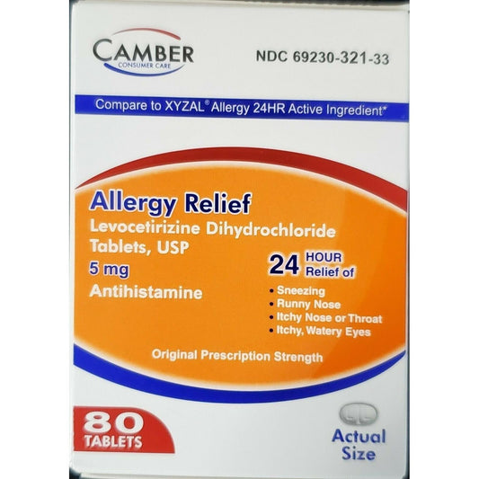 Camber Levocetirizine 5 Mg Tablets 80 Count -Expiration Date 05/24 Health Care Pasteur Pharmacy