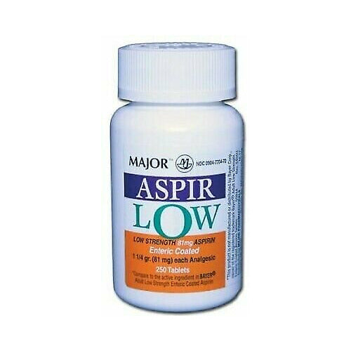 Major Low Dose Aspirin 81 mg – Enteric Coated Heart Health Support, 250 Tablets Medicine & Drugs Pasteur Pharmacy