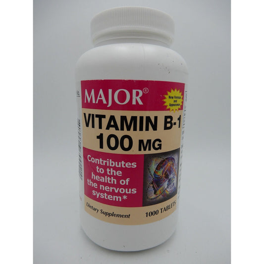 Major Vitamin B-1 100 Mg For Nervous System Health, 1000 Tablets 810006700114VL Vitamins & Supplements Pasteur Pharmacy