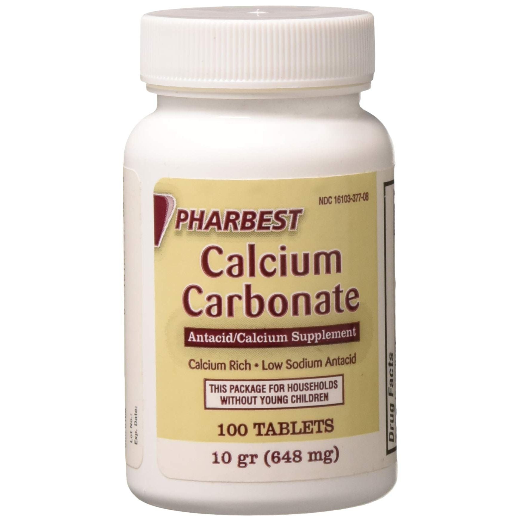 Pharbest Calcium Carbonate 648 mg (10 Grains) Antacid & Calcium Supplement, 100 Tablets Vitamins & Supplements Pasteur Pharmacy