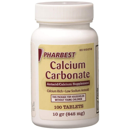 Pharbest Calcium Carbonate 648 mg (10 Grains) Antacid & Calcium Supplement, 100 Tablets Vitamins & Supplements Pasteur Pharmacy