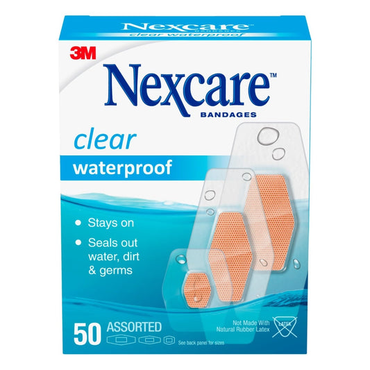 Nexcare 3M Waterproof, Clear Bandages, Assorted Sizes, 50/Box Medical Tape & Bandages Pasteur Pharmacy