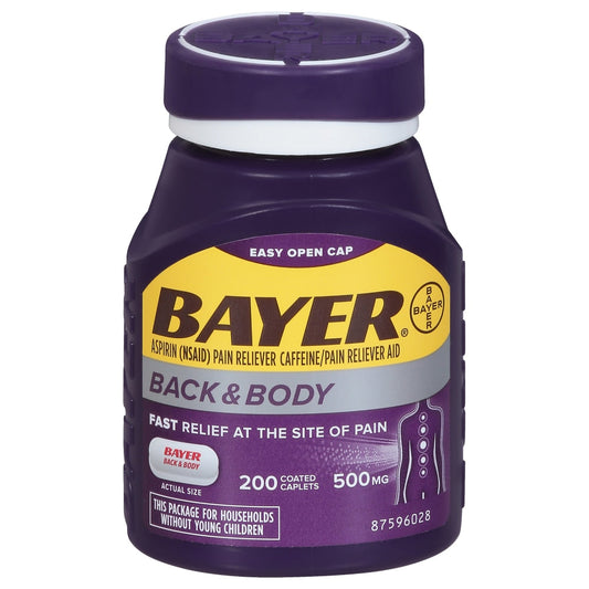 Bayer Back & Body Extra Strength Pain Reliever – 200 Count Value Pack – 500mg Aspirin & 32.5mg Caffeine Medicine & Drugs Pasteur Pharmacy