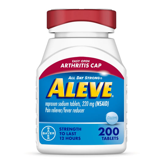 Aleve Pain Reliever & Fever Reducer, 220mg Naproxen Sodium, 200 Count with Easy Open Arthritis Cap Medicine & Drugs Pasteur Pharmacy