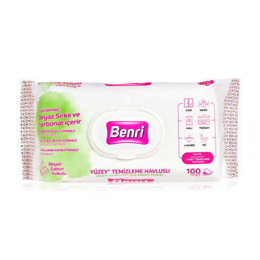 Lingettes nettoyantes multi-surfaces Benri, paquet de 100 - Formule sans traces | Parfum frais