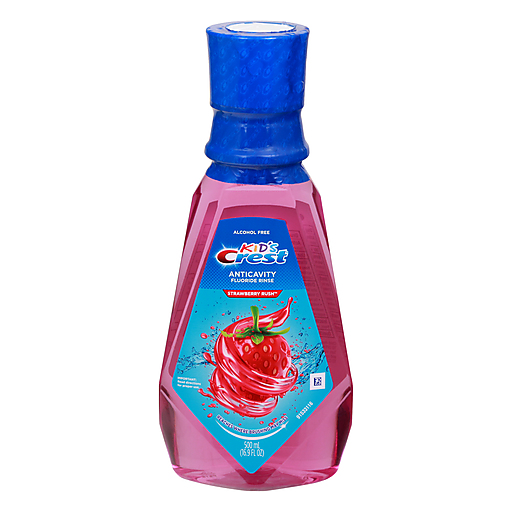 Crest Kids, Anticavity Fluoride Rinse, Alcohol Free, Strawberry Rush, 16.9 Fl Oz (500 Ml) Mouthwash Pasteur Pharmacy