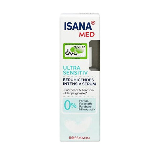 Isana Med Ultra Sensitive Facial Serum: Soothing Relief for Irritated Skin, Vegan, Dermatologically Tested, Panthenol & Allantoin, 1.01 fl oz