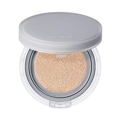 Base de maquillaje Nu Zero Cushion de rom&nd: cobertura ligera y duradera para un cutis natural e impecable - Maquillaje coreano con efecto difuminador de poros