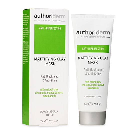 Masque à l'argile Authoriderm pour peaux grasses et mixtes : resserre les pores naturellement, réduit les points noirs et les imperfections - Masque visage matifiant anti-brillance
