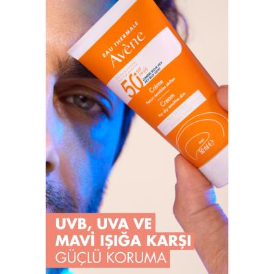 Crema solar sin perfume Avène para piel seca SPF50+ - Resistente al agua e hidratante