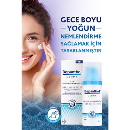 Crème de nuit hydratante intense Bepanthol Derma – Répare et apaise les peaux sèches pendant la nuit avec des huiles naturelles pour soulager la sécheresse du visage