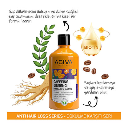 Set de cuidado capilar Agiva con cafeína y ginseng: champú y tónico anticaída - Estimula el crecimiento del cabello, fortalece los folículos, champú para cabello debilitado