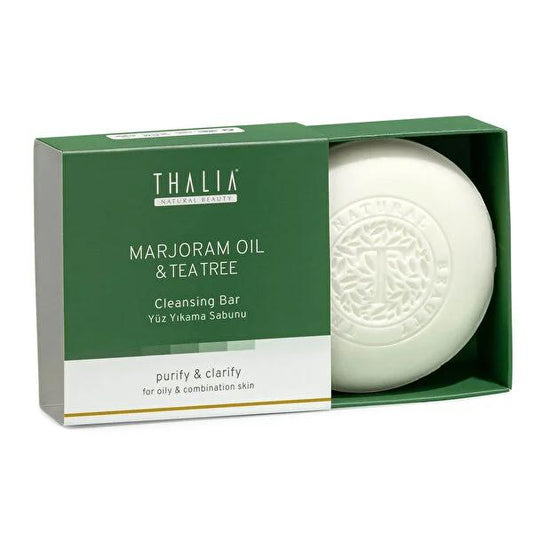 Jabón de cuidado facial de mejorana y aceite de árbol de té Thalia: limpieza natural para pieles grasas y mixtas, limpieza de poros, barra de limpieza facial, 120 g