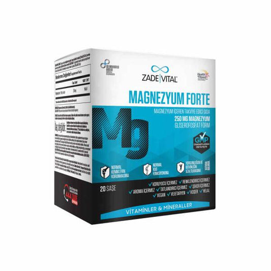 Zade Vital Magnesium Supplement Forte 20 Sachets - 250mg Magnesium per Serving for Adults and Children Over 11 Years