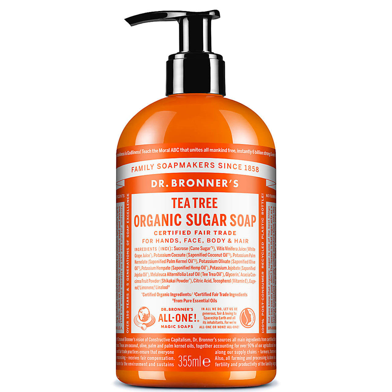 Dr. Bronner's Organic 4-in-1 Pump Soap Sugar 12 Fl Oz Tea Tree Health & Beauty Pasteur Pharmacy