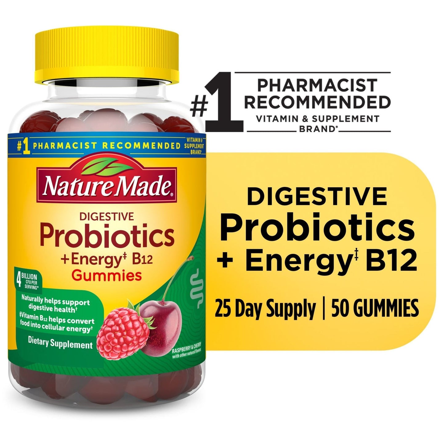 Nature Made Probiotics + Energy B12 Raspberry Cherry Gummy 50Ea Personal Care Pasteur Pharmacy