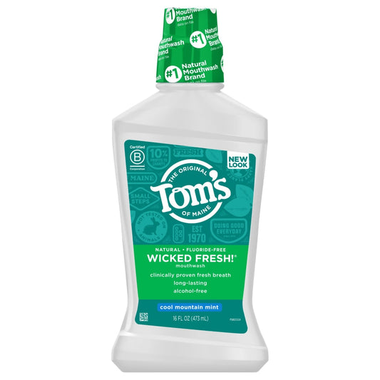 Tom's of Maine Mouthwash, Cool Mountain Mint, Wicked Fresh 16 Fl Oz Mouthwash Pasteur Pharmacy
