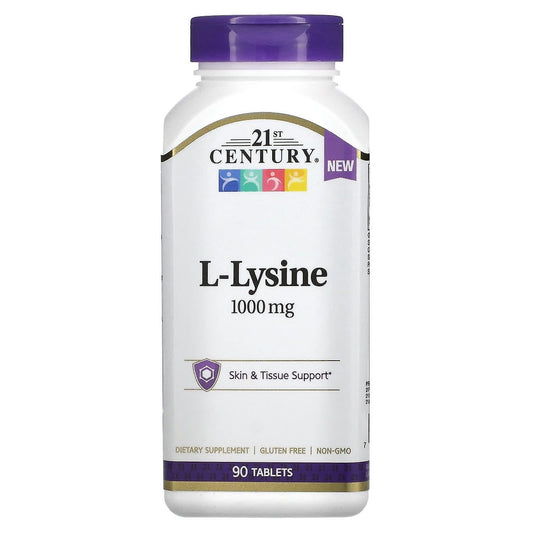 21st Century Healthcare L-Lysine 1000 Mg, 90 Count Tablets Amino Acids Pasteur Pharmacy