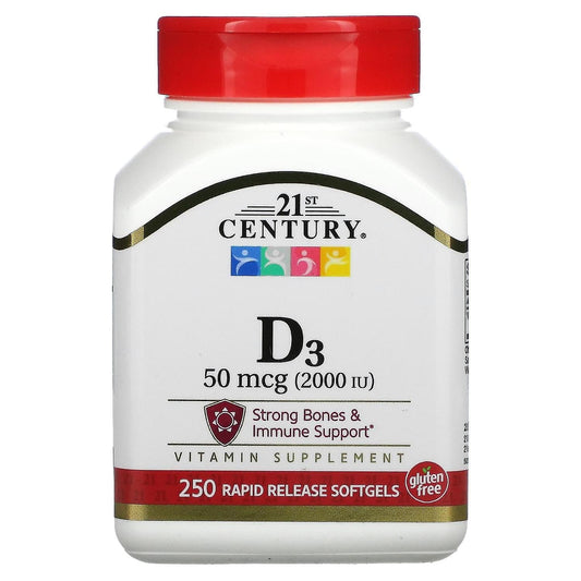 21st Century Vitamin D3 2000 IU - 250 Softgels Vitamins & Supplements Pasteur Pharmacy